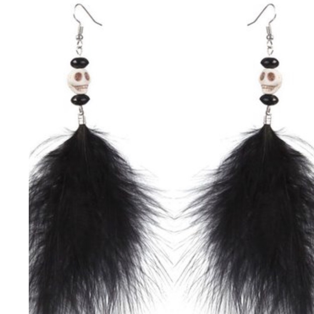 Gothic Skull Feather Earrings